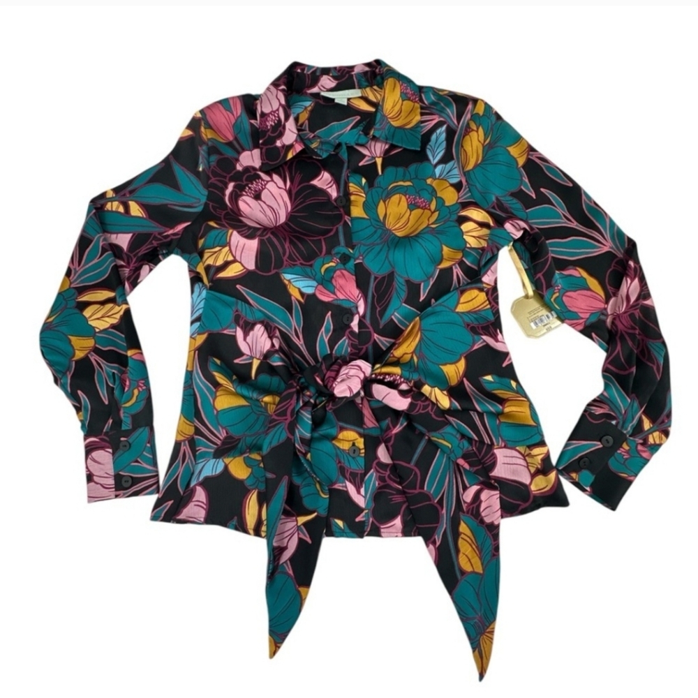 RYEGRASS BRAND WOMEN'S BLACK AND PINK FLORAL TOP SIZE SMALL